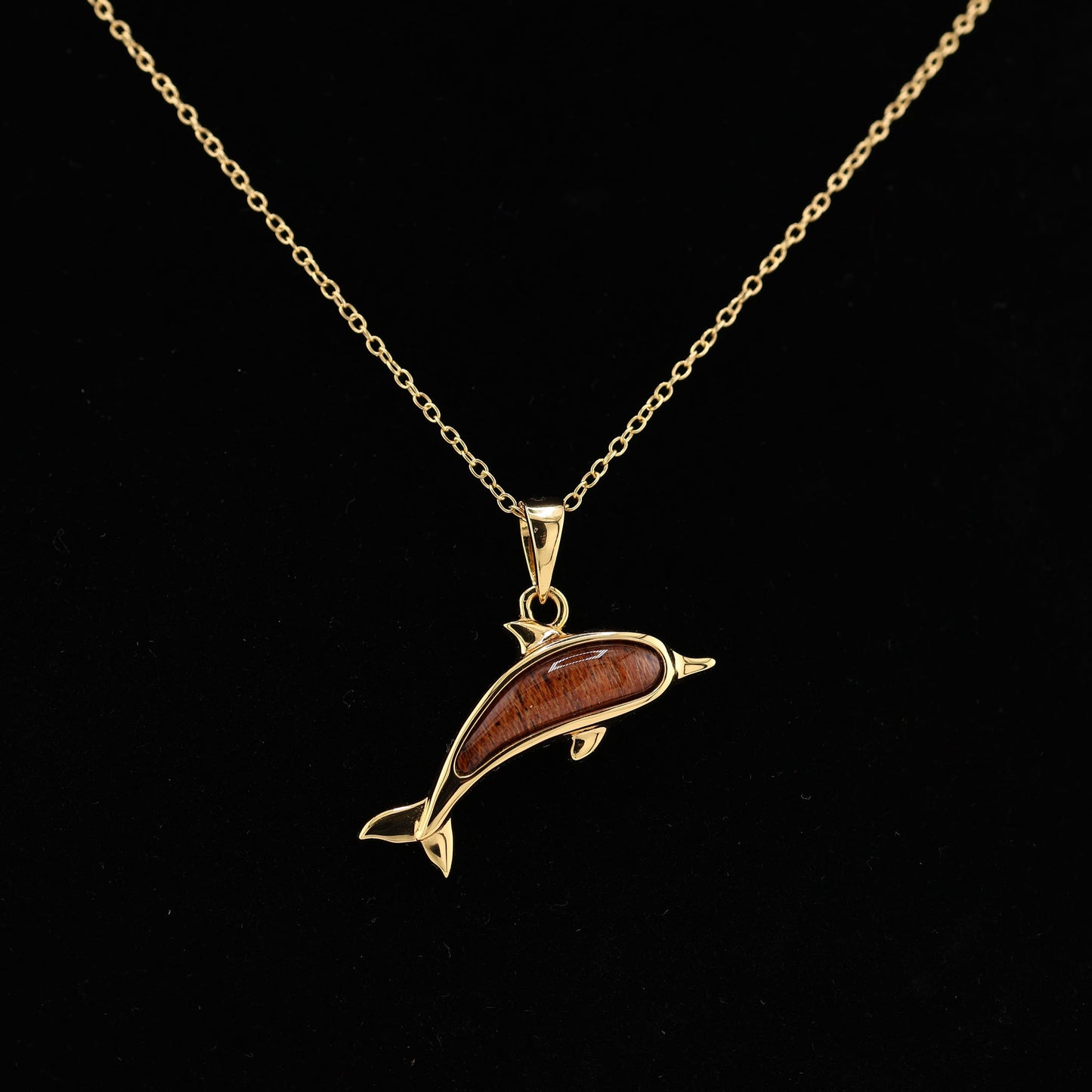 Dolphin Pendant Koa Wood and Gold - Bluccii