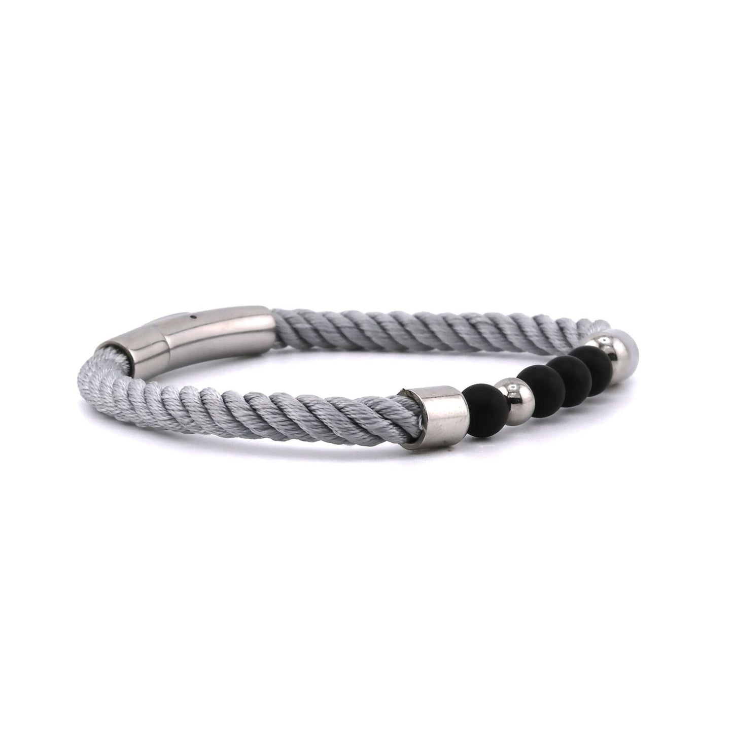 Shaka Silver Beaded Rope Magnetic Clasp Bracelet - Bluccii
