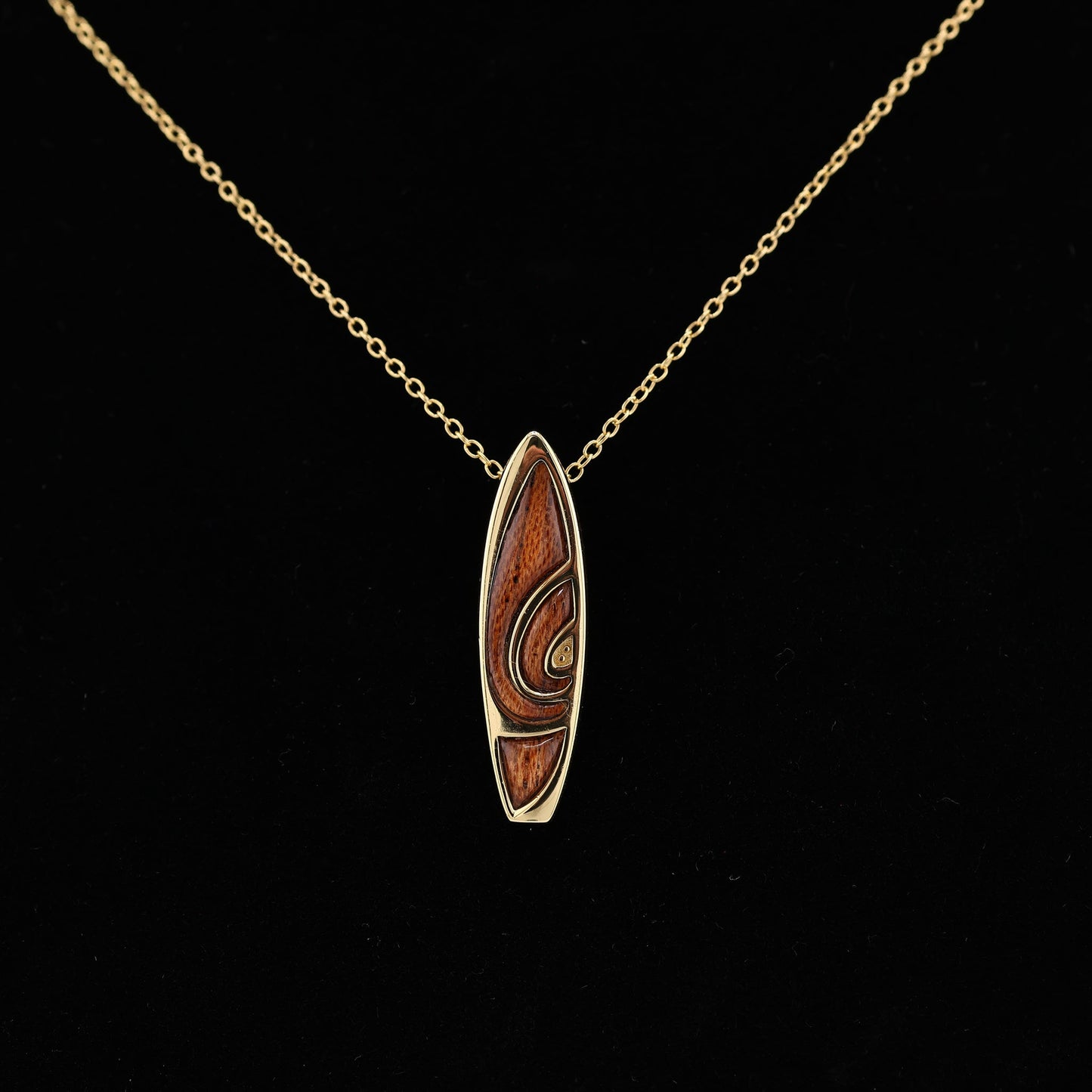 Surfboard Pendant Koa Wood and Gold - Bluccii