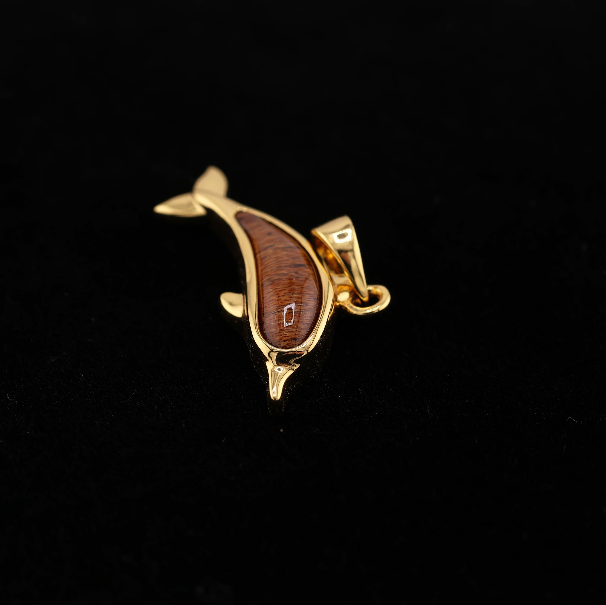 Dolphin Pendant Koa Wood and Gold