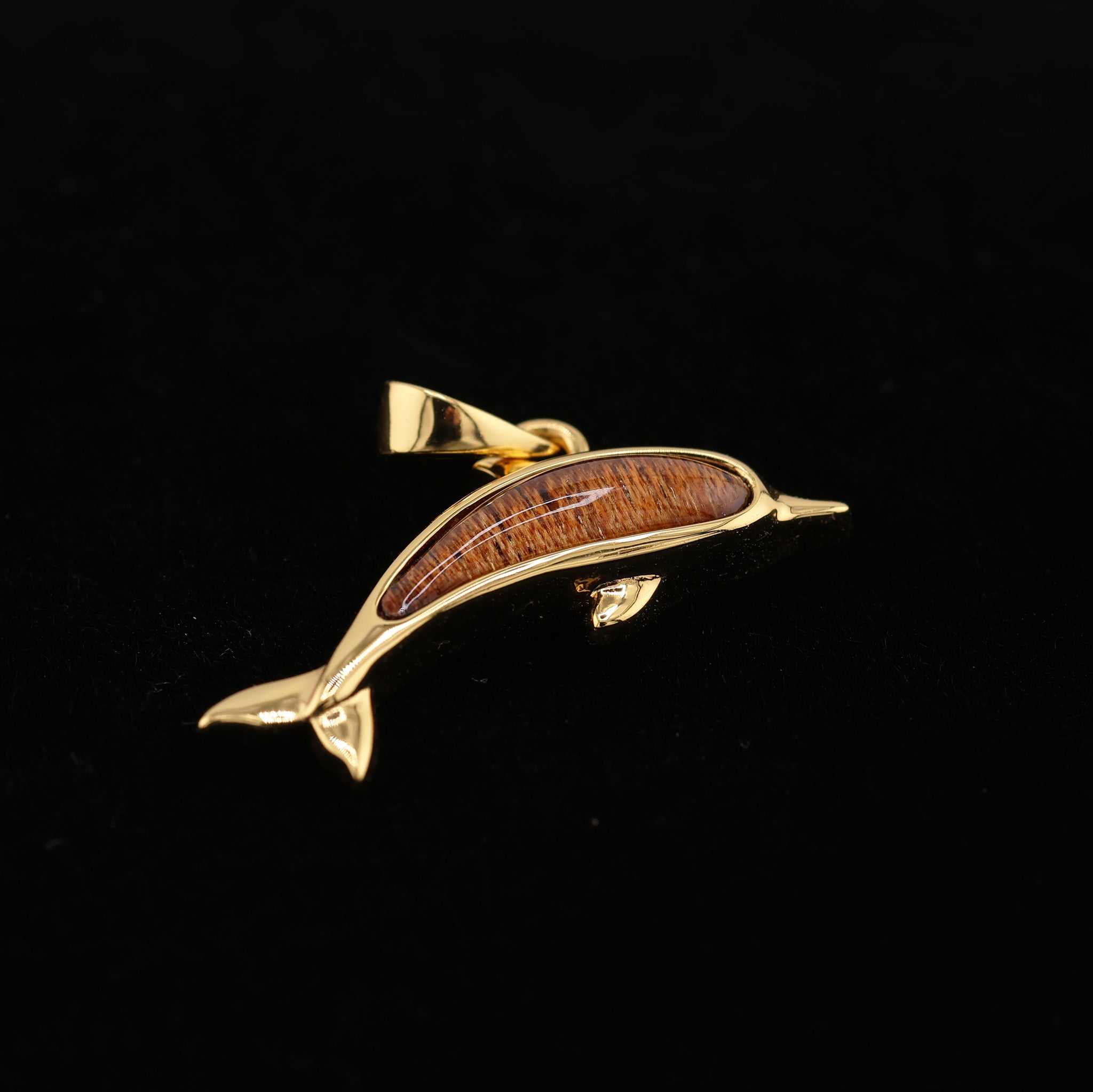 Dolphin Pendant Koa Wood and Gold