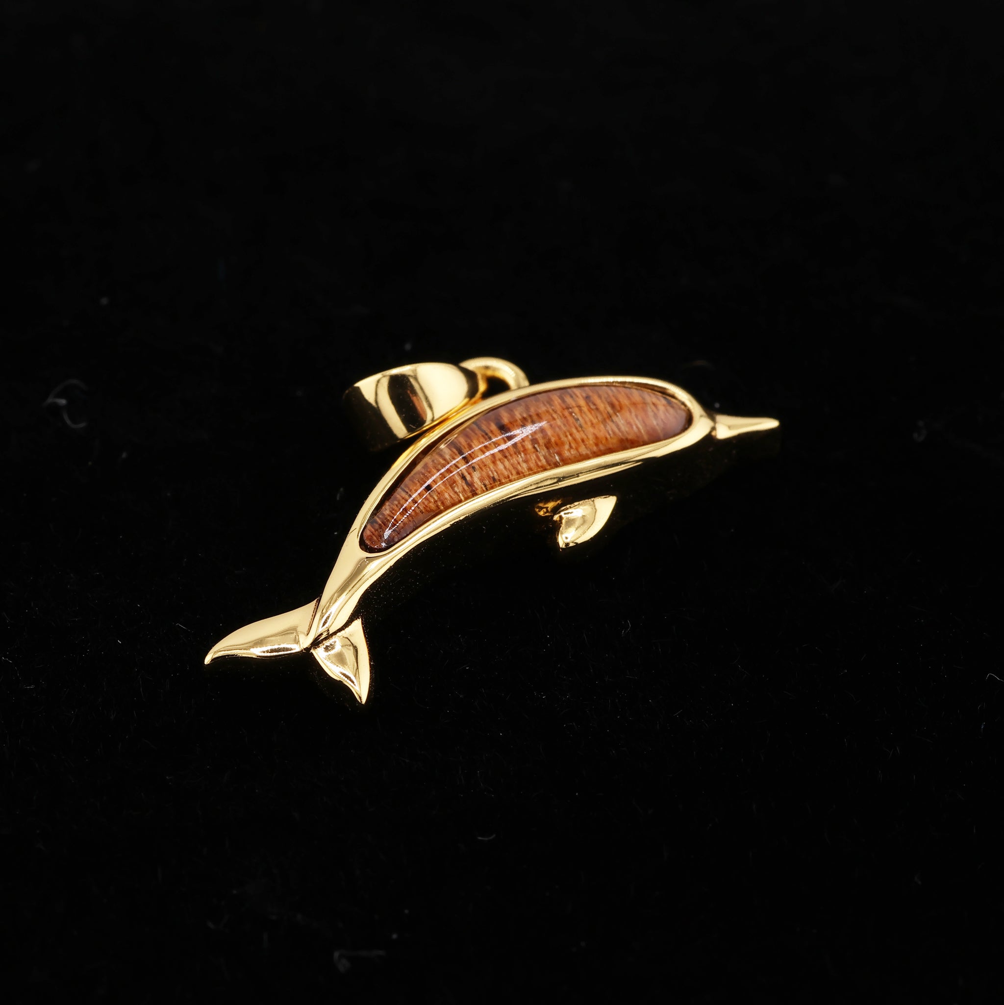 Dolphin Pendant Koa Wood and Gold